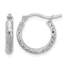 14k White Gold Diamond-cut 2.5x15mm Hollow Hoop Earrings L-15 mm, W-2.5 mm
