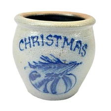 Rockdale Union Christmas Salt Glazed Stoneware Crock 1987 Cambridge, Wis