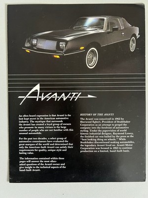 Automobil Faltblatt Studebaker Avanti  1980er/90er Jahre