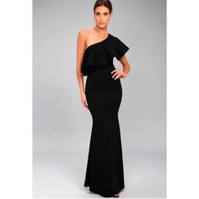 Lulus So Amazed Black One-Shoulder Maxi Formal Prom Black Tie Dress in Size M