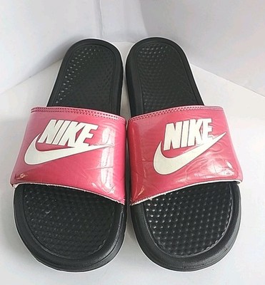 Nike Womems Size 10 Black & Pink Slide Sandals Flip Flops - Summer Shoe -@