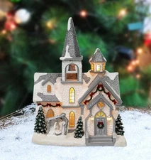 Lighted Musical Church 11.7” Christmas Village House Lights Christmas Song Ha...