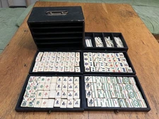 Thick Bone! Antique 1920s Chinese Mahjong Complete Set Bamboo & Bone Tiles M10