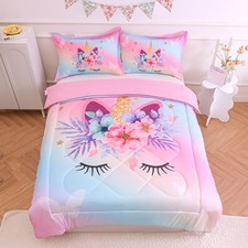 Rainbow Unicorn Queen Bedding Set for Girls 3 Piece Kids Comforter Set Cartoo...