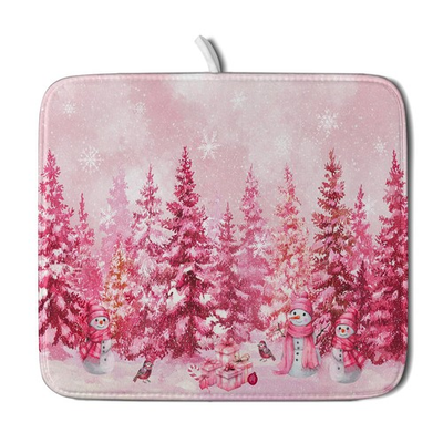 #ad #ad Pink Winter Forest Dish Drying Mat Washable Absorbent Kitchen Coffee Mat $24.61