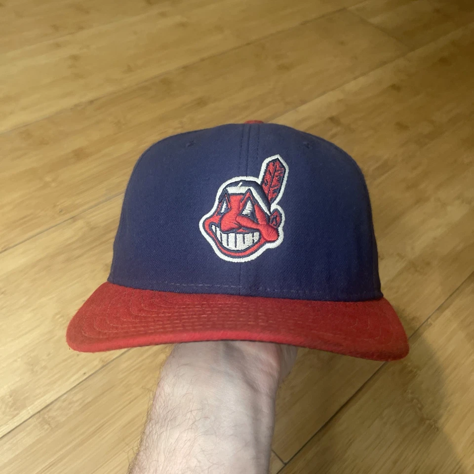 New Era 59FIFTY O/F Cool Base USA Cleveland Indians Chief Wahoo Fitted 7 1/4 Hat - Image 2 of 4