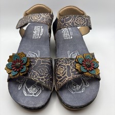 L'ARTISTE SPRING STEP Navy Multi Leather CUTENESS Flower Open Toe EU38