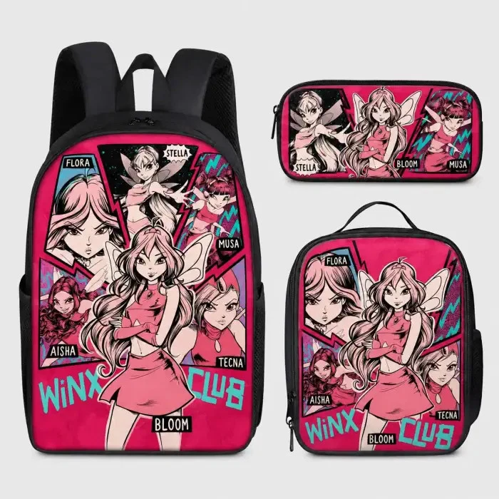 Winx Club Theme Backpack Set, 3-Piece Princess School Backpack Bag for Girls