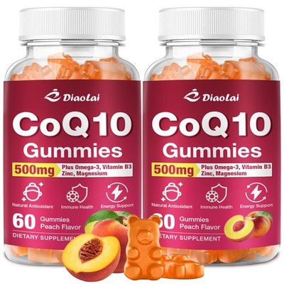 2 Pack CoQ10 Gummies - 500mg per Serving with Omega-3 EPA  DHA, B3  Zinc - Su...
