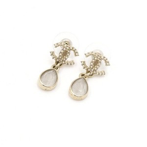 Authentic CHANEL 20 Season CC Logo Gold-Plated Crystal Teardrop Earrings 152896491 [P]