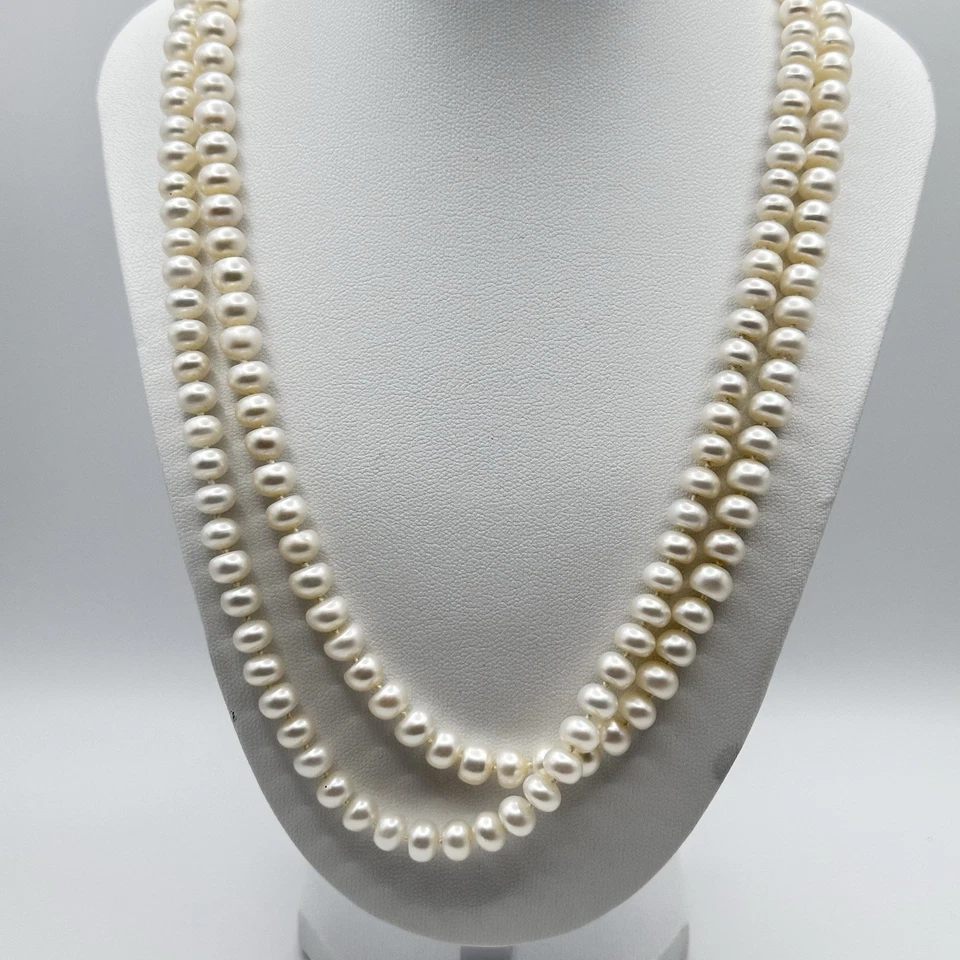 Moeda 7mm pérola 38” fio ouro amarelo 14k Grassmann-Blake fecho colar atado - Imagem 3 de 4