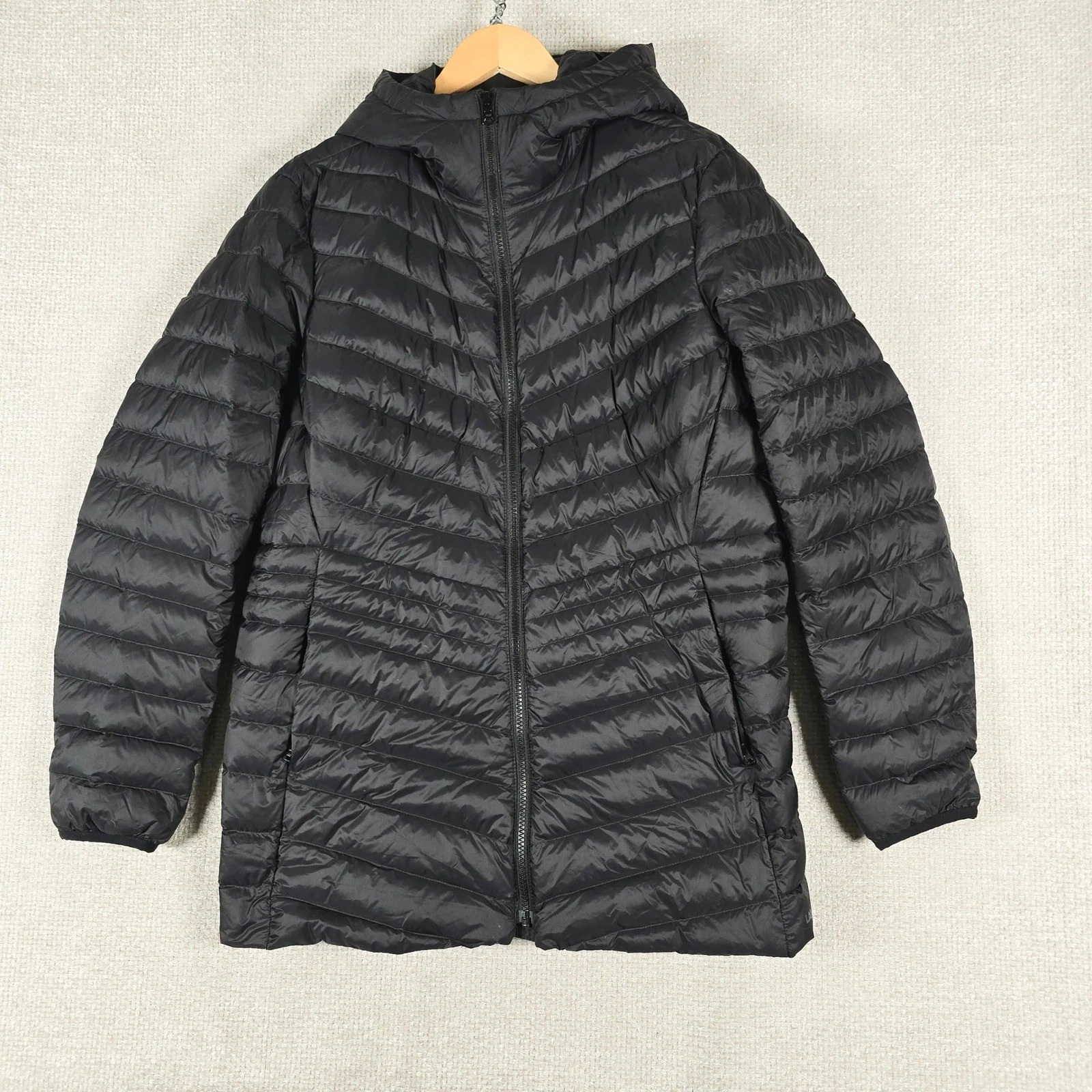 Lands End Kids Black Down Puffer Jacket Hooded Quilted Coat L 14-16 518697