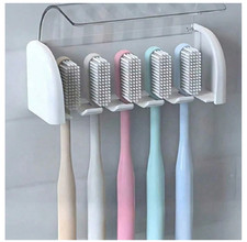 1pc No Drill Wall Mounted Toothbrush Holder Self Adhesive 5 Slots White
