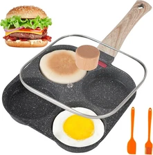 AHFLRTO 4 Cup Egg Pans Nonstick, Aluminum Omelette Pan with Lid, Healthy gray 