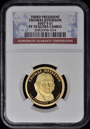 2007 S THOMAS JEFFERSON $1 NGC PR70DCAM