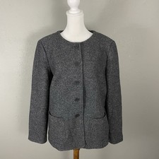 Talbots Gray Wool Blend Blazer Jacket Size 14 Silver Sparkle Pockets Lined NWOT