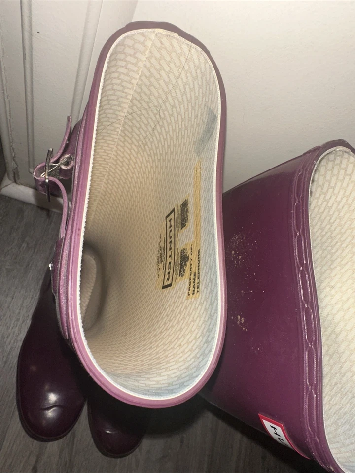 Botas de lluvia Hunter de goma hasta la rodilla para mujer talla 6 impermeables púrpura vino Foto 4 de 4