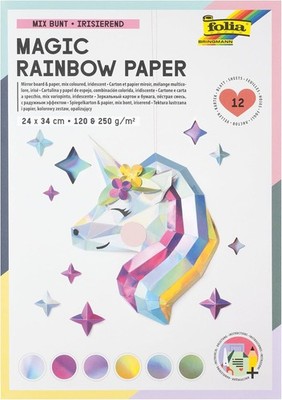 folia 12049 MAGIC RAINBOW PAPER Block 12 Blatt irisierendes Bastelpapier 24x34cm