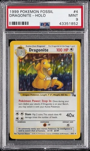 1999 POKEMON FOSSIL #4 DRAGONITE-HOLO PSA 9