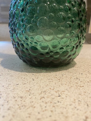 Vintage MCM Empoli Green 15” Hobnail Bubble Glass Genie Bottle Decanter Italy - Picture 5 of 11