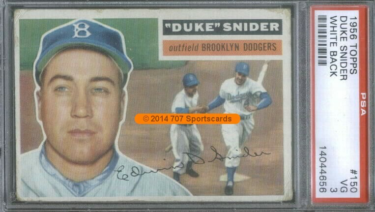1956 Topps 150 White Back Duke Snider PSA 3 (4656)