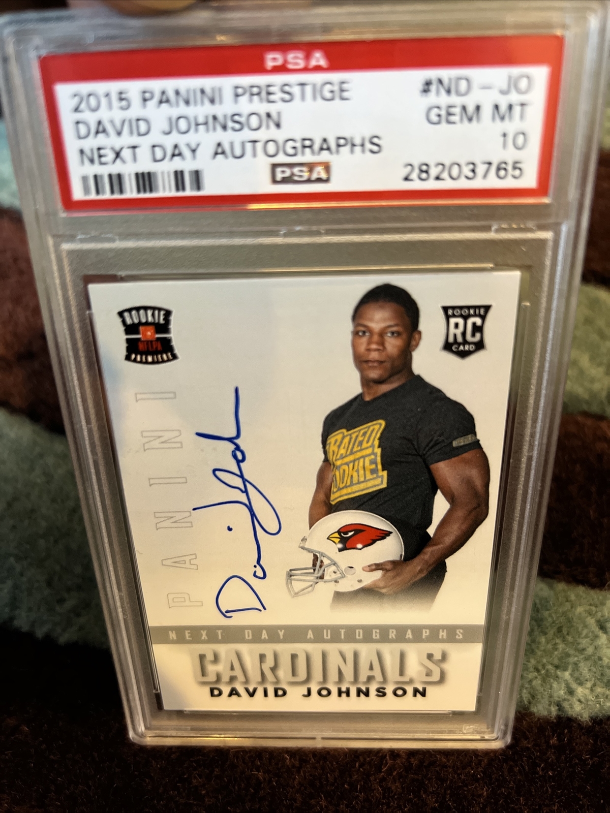 2015 Panini Prestige David Johnson Cardinals Pro NFL Next Day Auto PSA 10 #ND-JO view 10