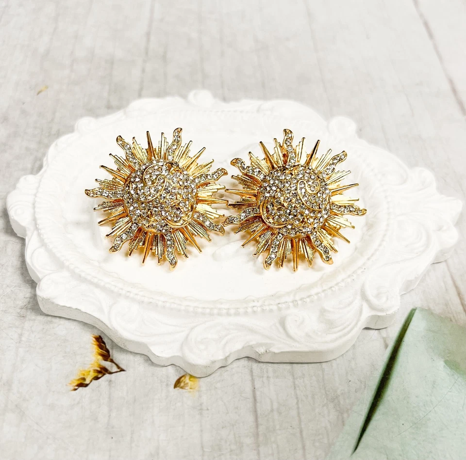 Pendientes Girasol, Pendientes Florales de Cristal, Pendientes de Flores, Pendientes de Oro Foto 2 de 4