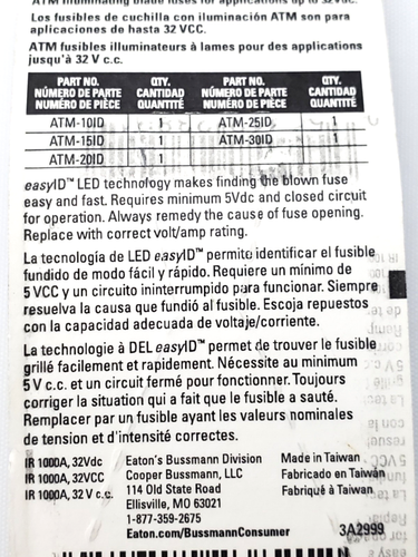 Bussmann Easy ID ATM-AID 32 VDC Iluminación Surtido ATM Fusibles Luz Cuando Sopla - Imagen 10 de 11