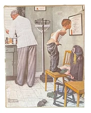 Vtg Lithograph by Norman Rockwell 14x11"  At the Doctors Waiting for the Shot