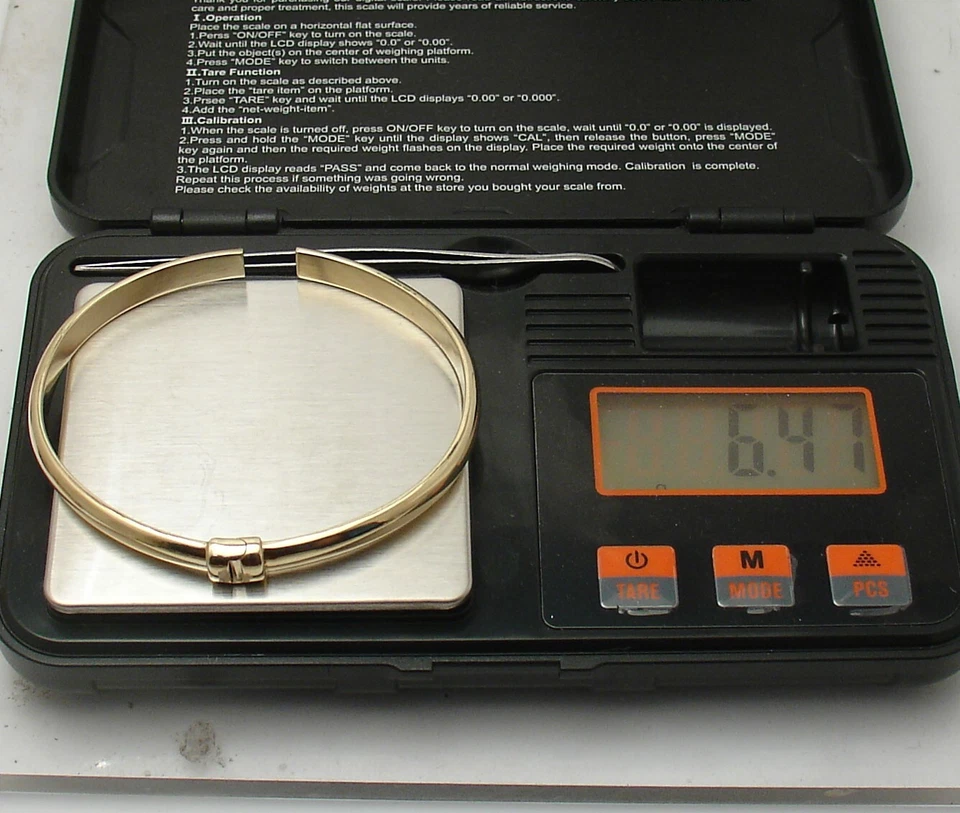 Brazalete brazalete brazalete con bisagras garra abierta tamaño mediano oro amarillo real 14K Foto 2 de 4