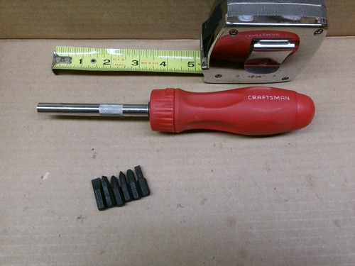 Craftsman Red Handle Reversible Ratcheting Screwdriver No 47144 WF with 6 Bits