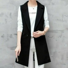 Women Waistcoat Suit Vest Long Sleeveless Blazer Jacket Duster Coat Cardigan