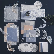 63PCS Moon Embellishment Scrapbook Paper Packs for Journaling Supplies, Material
