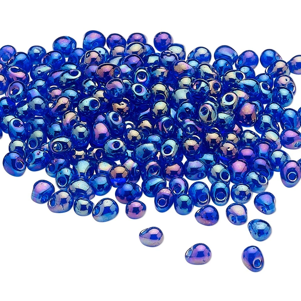 Cuentas Semilla, 10 Gm (180) Arco Iris Cobalto 4x3.4mm Lágrima Flecos Vidrio (DP177) * Foto 2 de 2