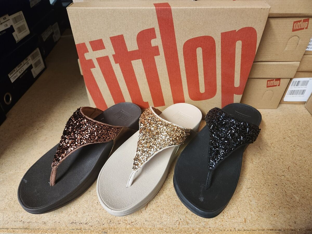 FitFlop LULU Shimmer foil Toe-Post wedge Sandals Choose Size &