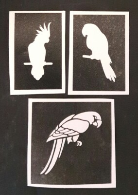 Papageiensittich Lovebird Aras Vogelschablone zum Radieren auf Glas (3 Designmix)