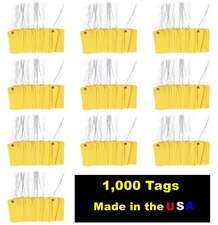 1000 pcs 4 3/4" x 2 3/8" Size 5 Yellow Cardstock Hang Tag Tags with Wire 13 Pt