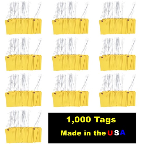 1000 pcs 4 3/4" x 2 3/8" Size 5 Yellow Cardstock Hang Tag Tags with Wire 13 Pt - 第 1/6 張圖片