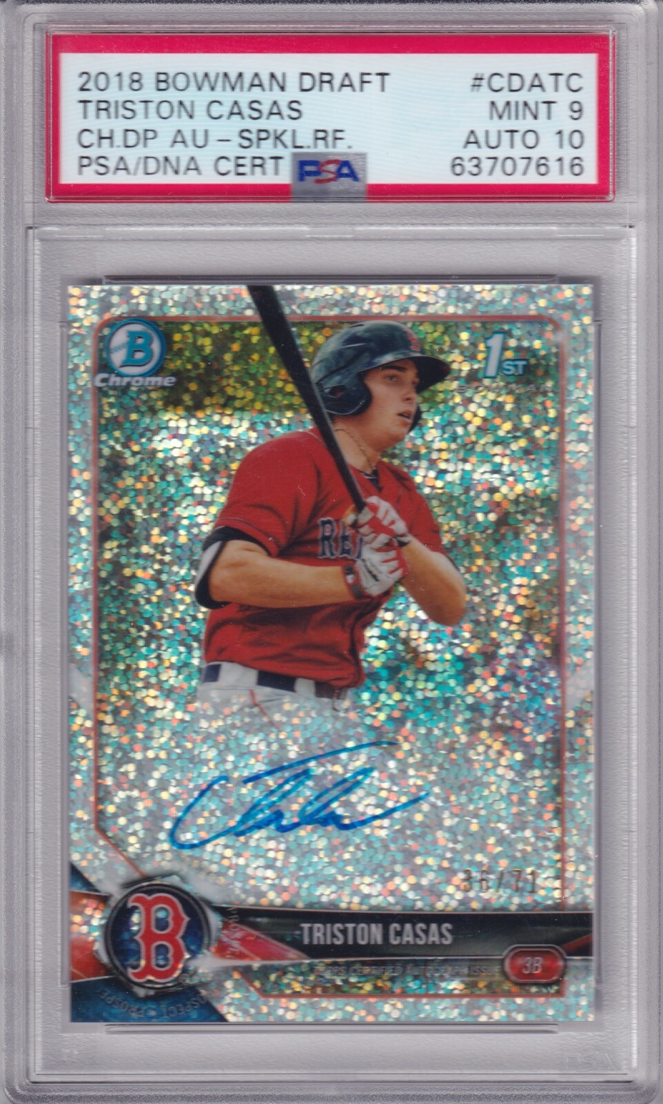 2018 Bowman Chrome Draft Triston Casas Sparkle Autograph /71 PSA 9 Mint 10 Auto