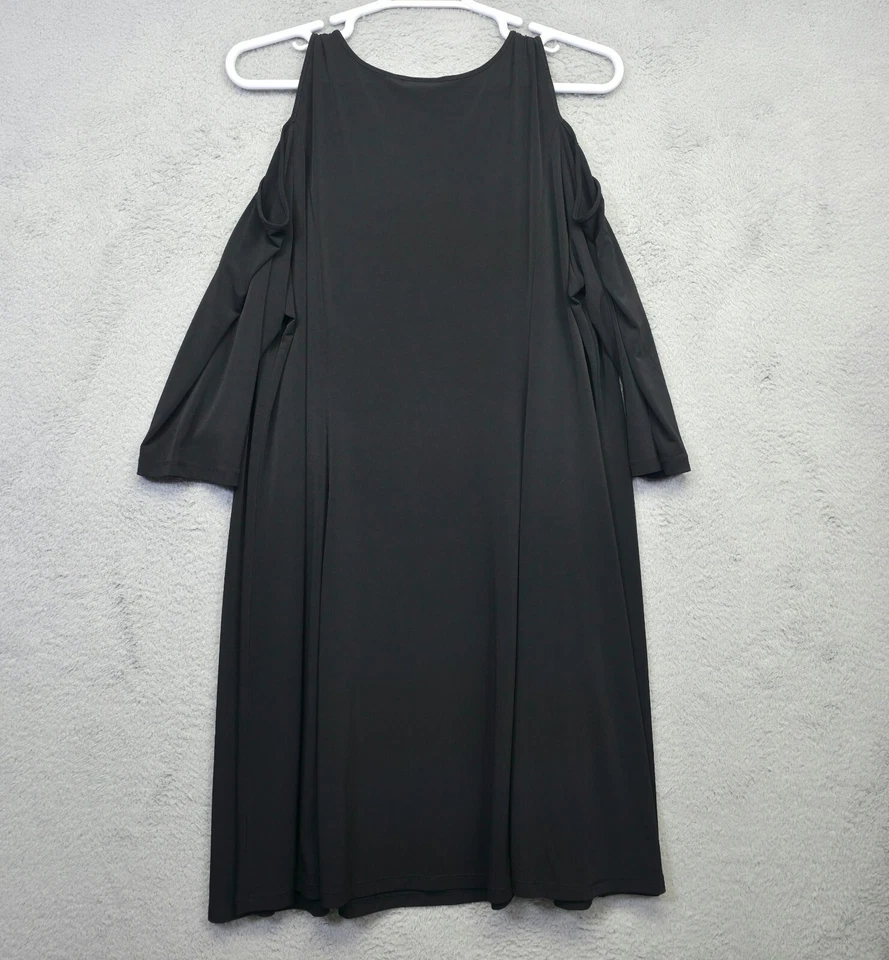 Susan Graver Dress Women Plus Size 2X Black Cold Shoulder Whimsigoth Flowy Tunic - Image 3 of 4