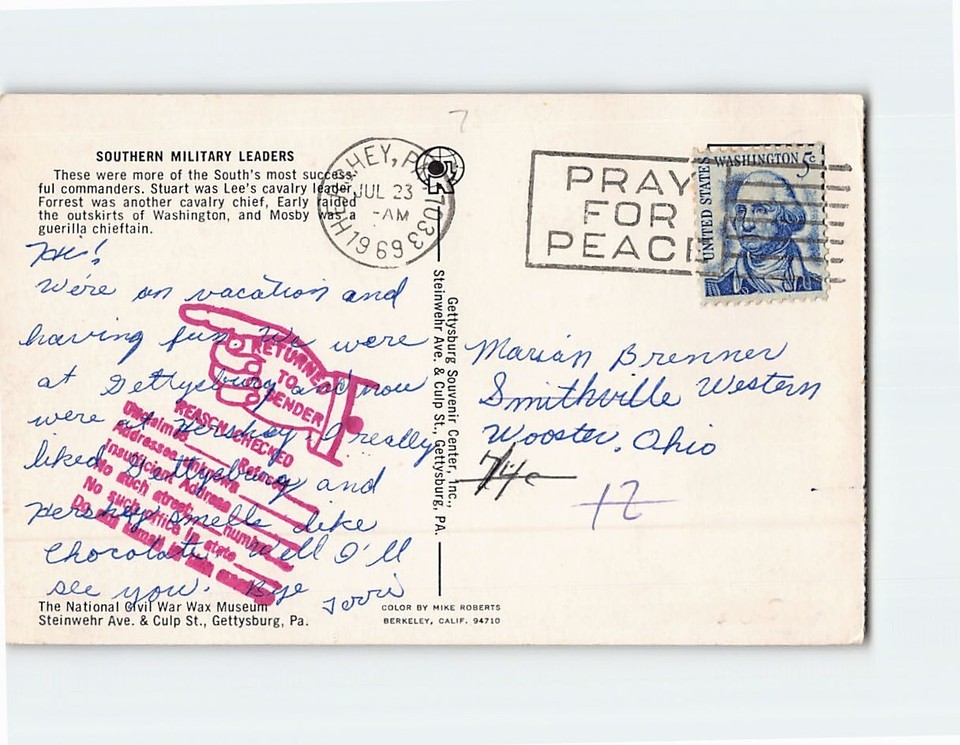 Postcard Southern Military Leaders The National Civil War Wax Museum PA