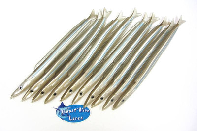 Almost Alive Lures Sand Launce Eel Lures 9'' Natural with Stripe Pack of 10