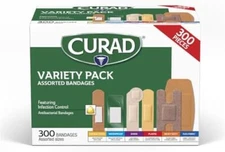 CURAD Assorted Bandages Variety Pack, 300 Count, 6 Styles Including Antibacteria