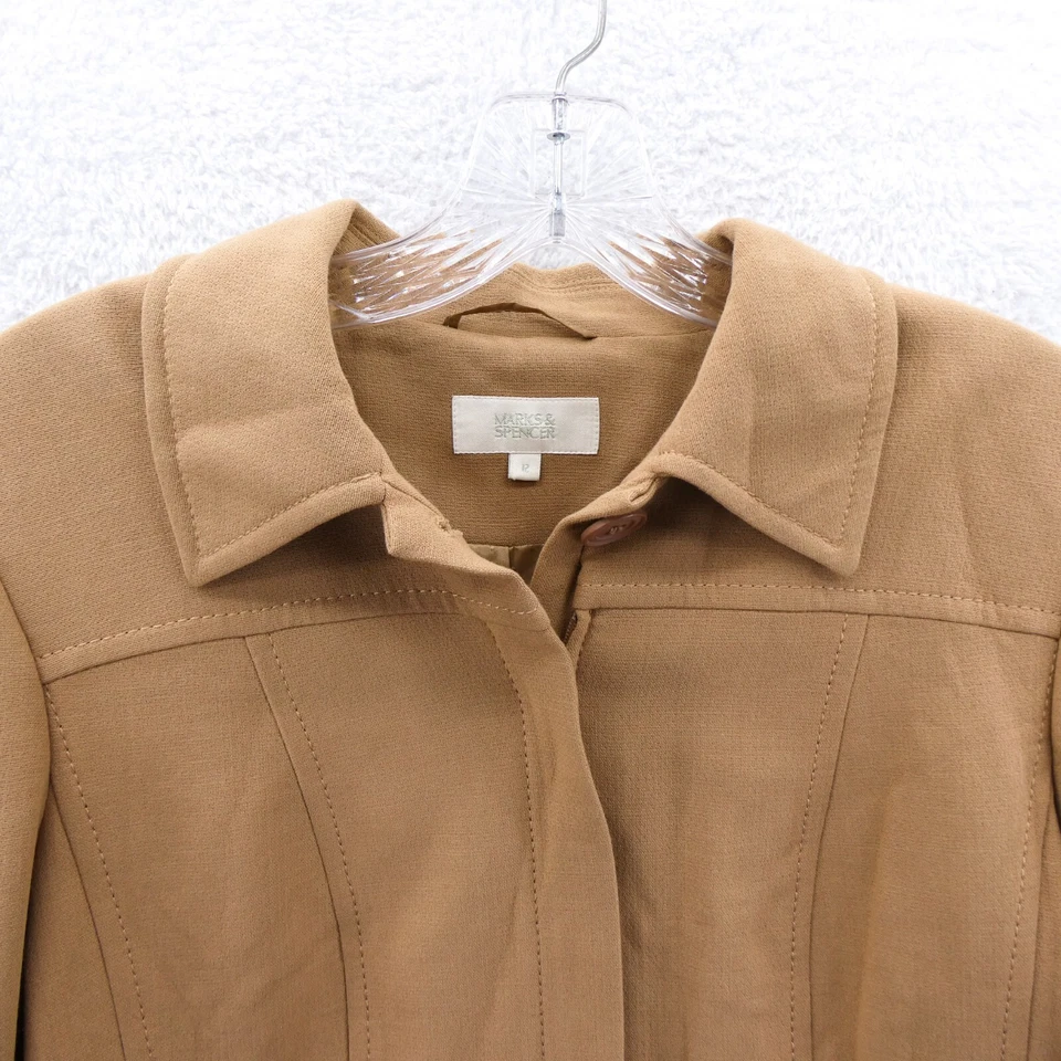 Marks & Spencer Jacket Womens Size 12 Beige Khaki Collared Lined Going Out Work - Image 3 of 4