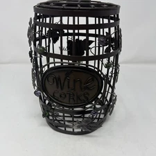 Wine Cork Cage Holder Barrel Home Bar Decor Metal W/ Glass Beads 10" Tall