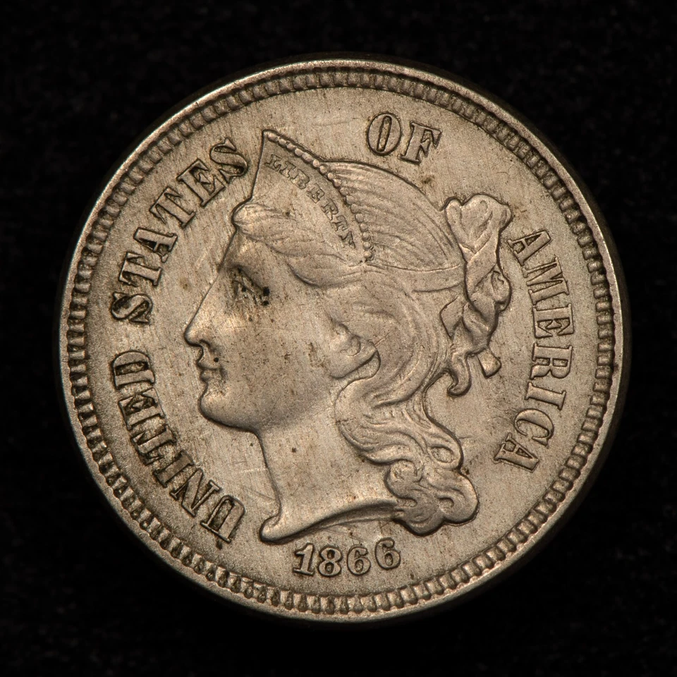 1866 3c Nickel Three Cent Piece - Mint Error Strong Die Clash - UNC Dets - Z4138 - Image 3 of 4