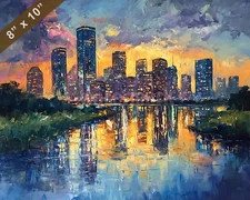 Houston skyline oil painting 8x10 Print