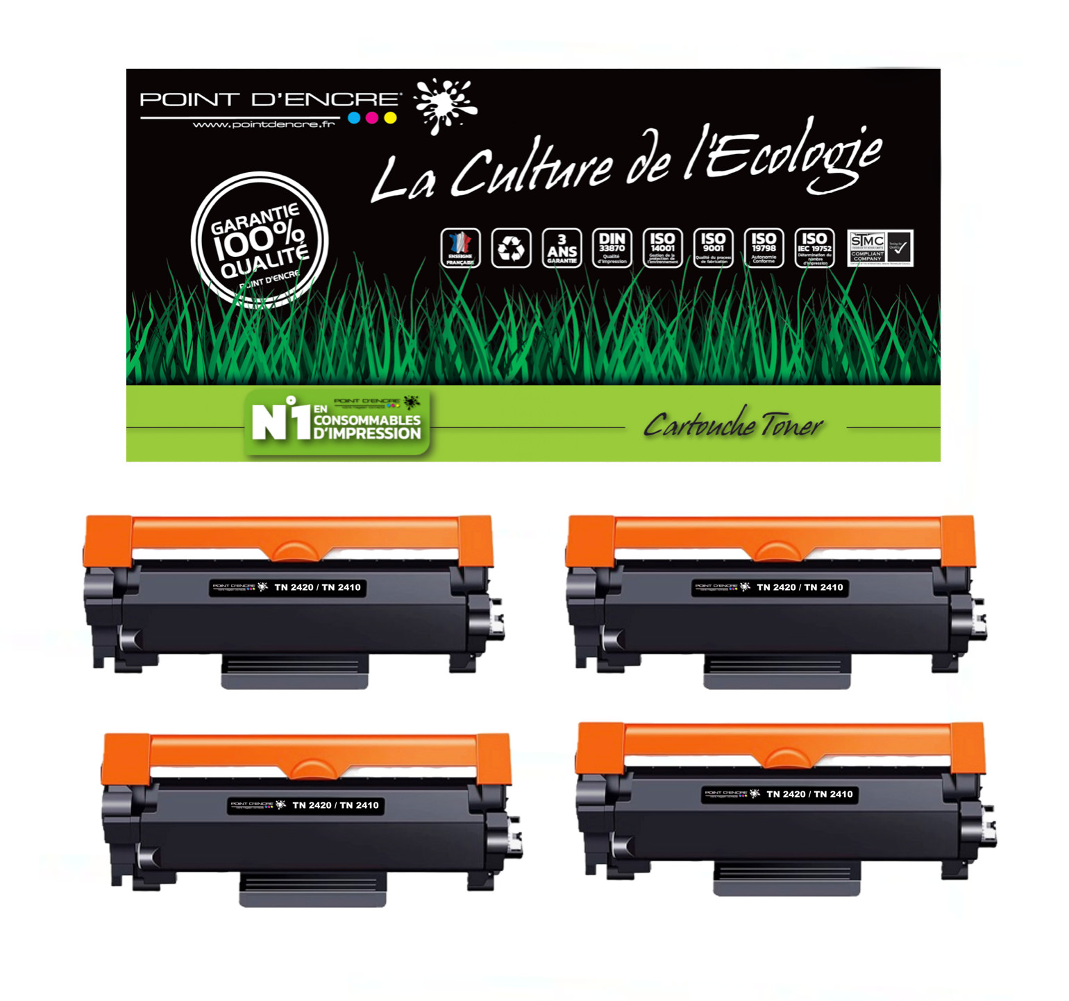 Toner TN2420 noir grande capacité pack de 4 cartouches Point d'Encre