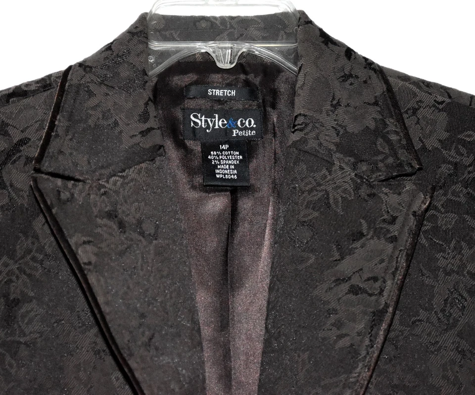 Chaqueta Blazer Style&Co Marrón Floral Brocado Mujer Mezcla Algodón Talla 14P Nueva Sin Etiquetas Foto 4 de 4