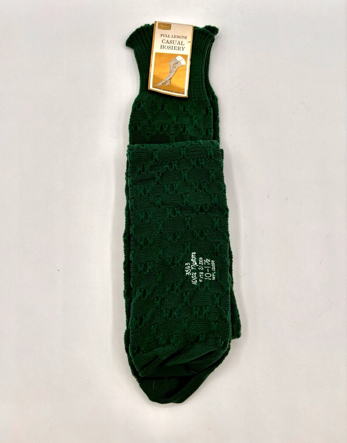 Vintage 60's Sears Roebucks Knee High Socks Green Casual Hosiery Full Length